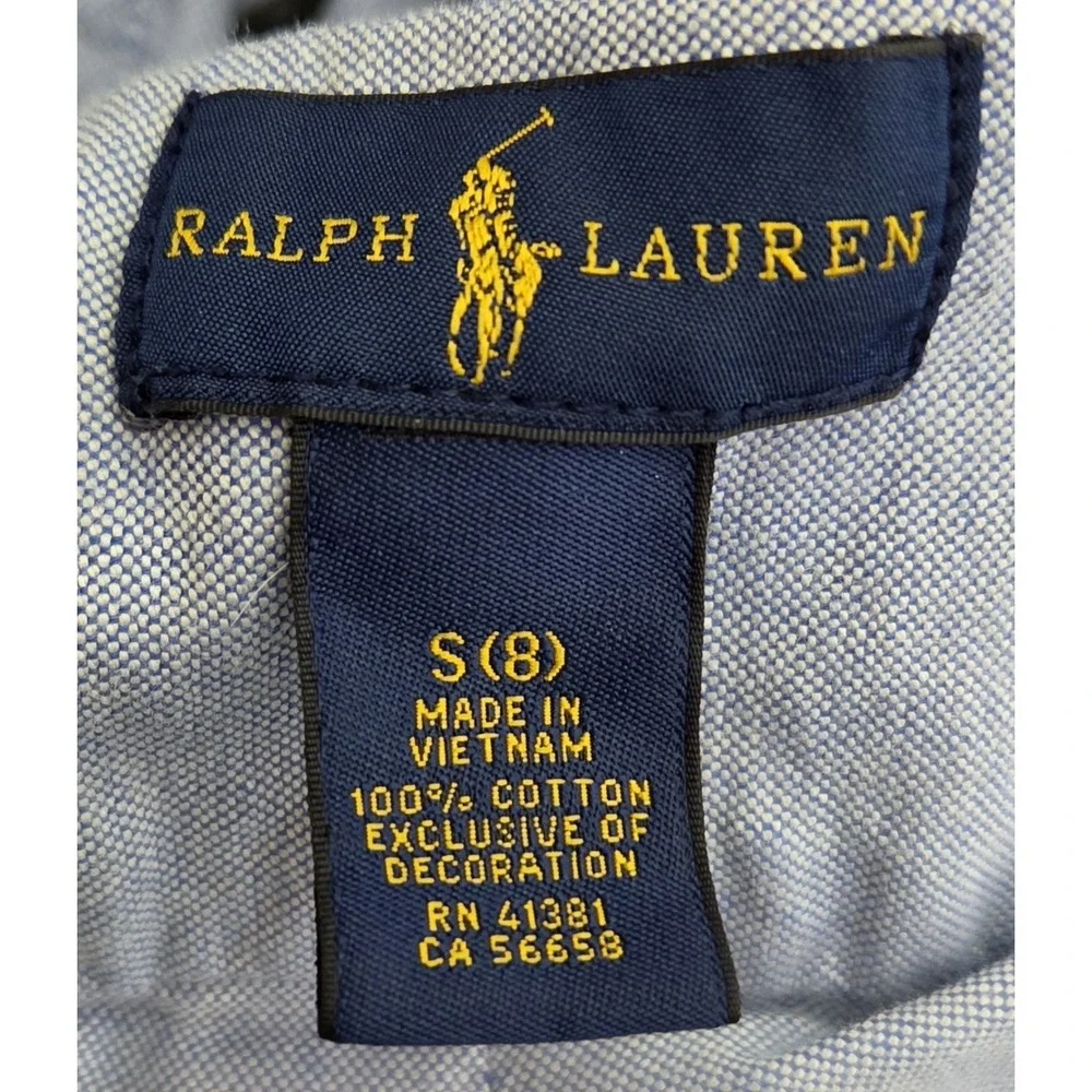 Ralph Lauren Blue Denim Chambray Long Sleeve Shirt Boy's Small Size 8 Pony Logo